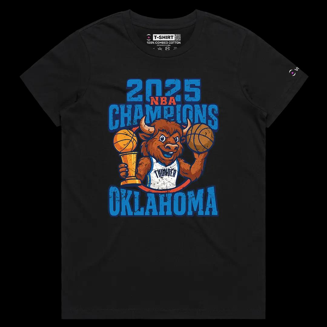 VOICEART Black Female Regular OKC 2025 Champions Sports Graphic Tee for Basketball Fans Short Sleeve Shirt for Men and Women