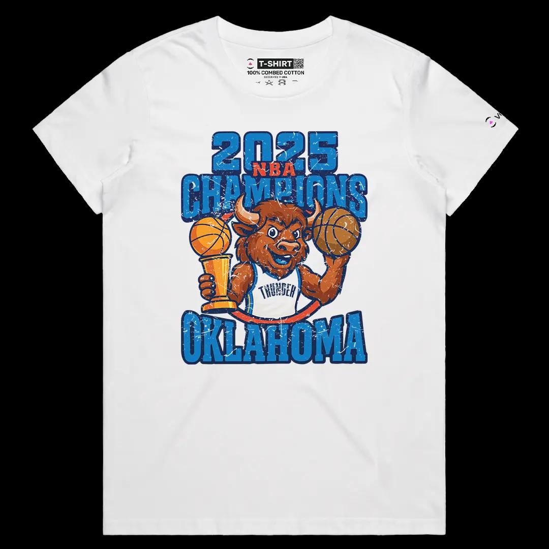 VOICEART White Female Regular OKC 2025 Champions Sports Graphic Tee for Basketball Fans Short Sleeve Shirt for Men and Women