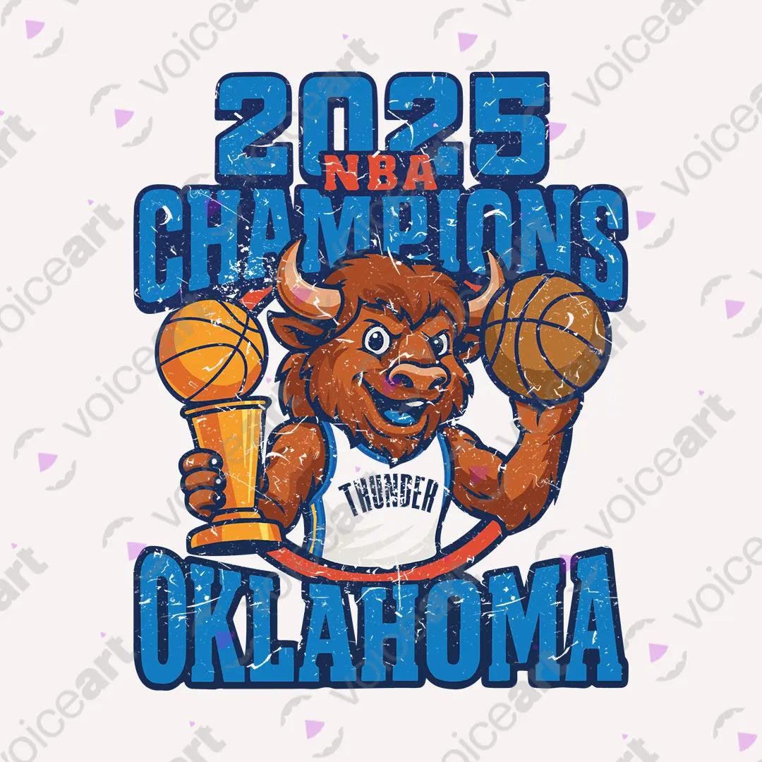 VOICEART White Watermark OKC 2025 Champions Sports Graphic Tee for Basketball Fans Short Sleeve Shirt for Men and Women