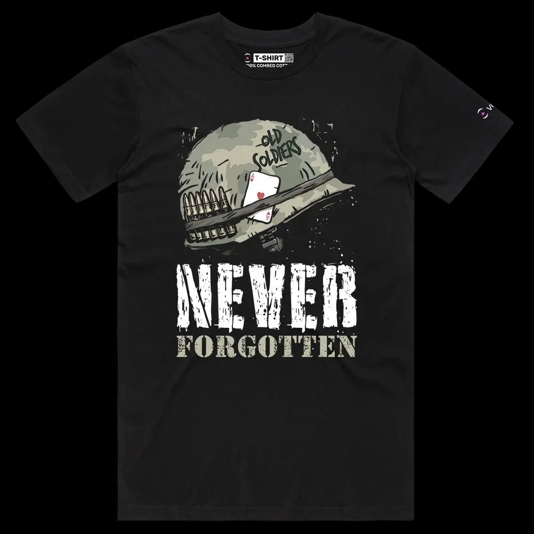 VOICEART Black Male Regular Never Forgotten Old Soldiers USA Independence Day Graphic Tee Short T-Shirt for Men and Women