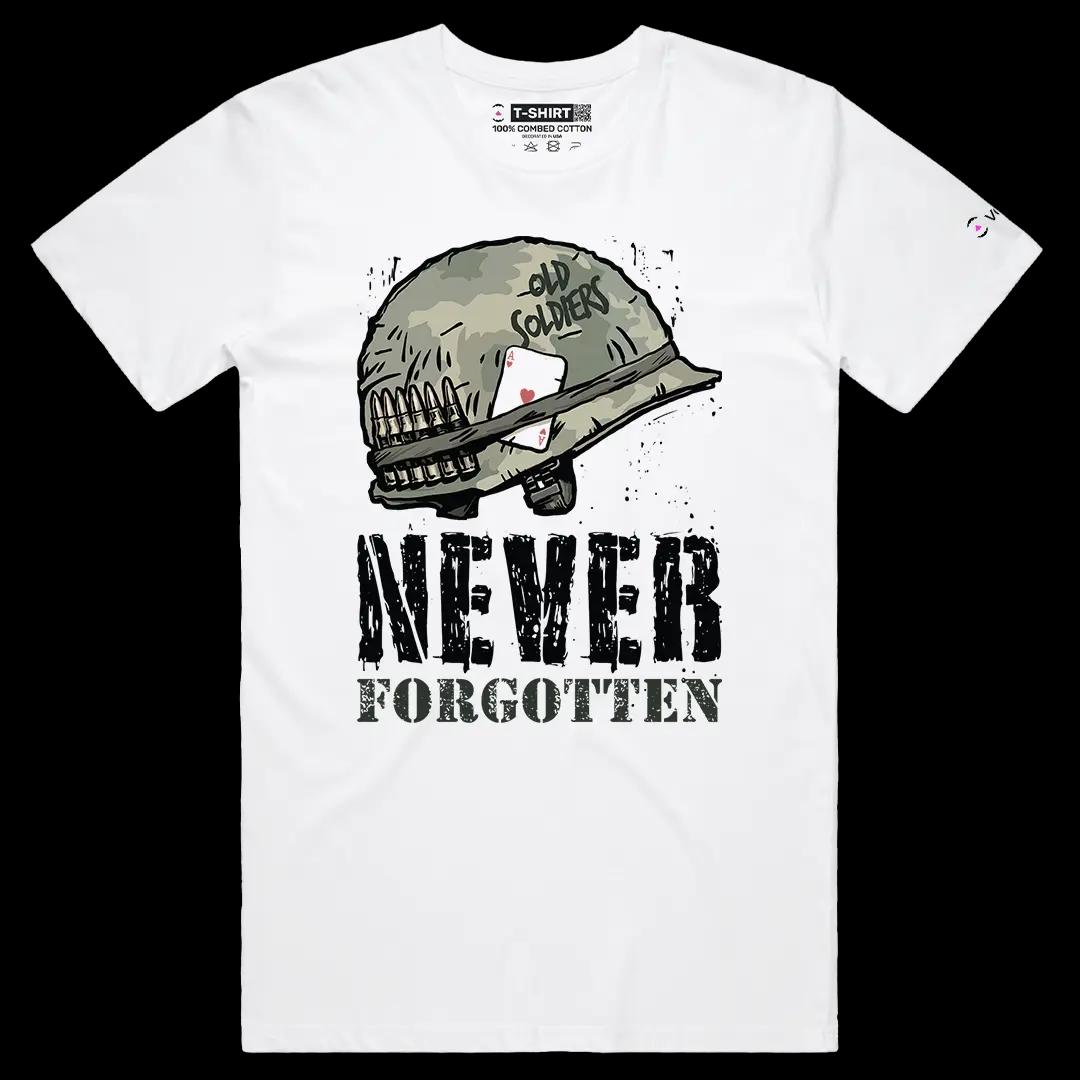 VOICEART White Male Regular Never Forgotten Old Soldiers USA Independence Day Graphic Tee Short T-Shirt for Men and Women
