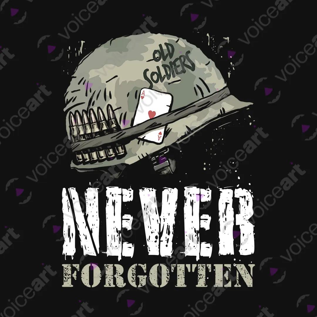 VOICEART Black Watermark Never Forgotten Old Soldiers USA Independence Day Graphic Tee Short T-Shirt for Men and Women
