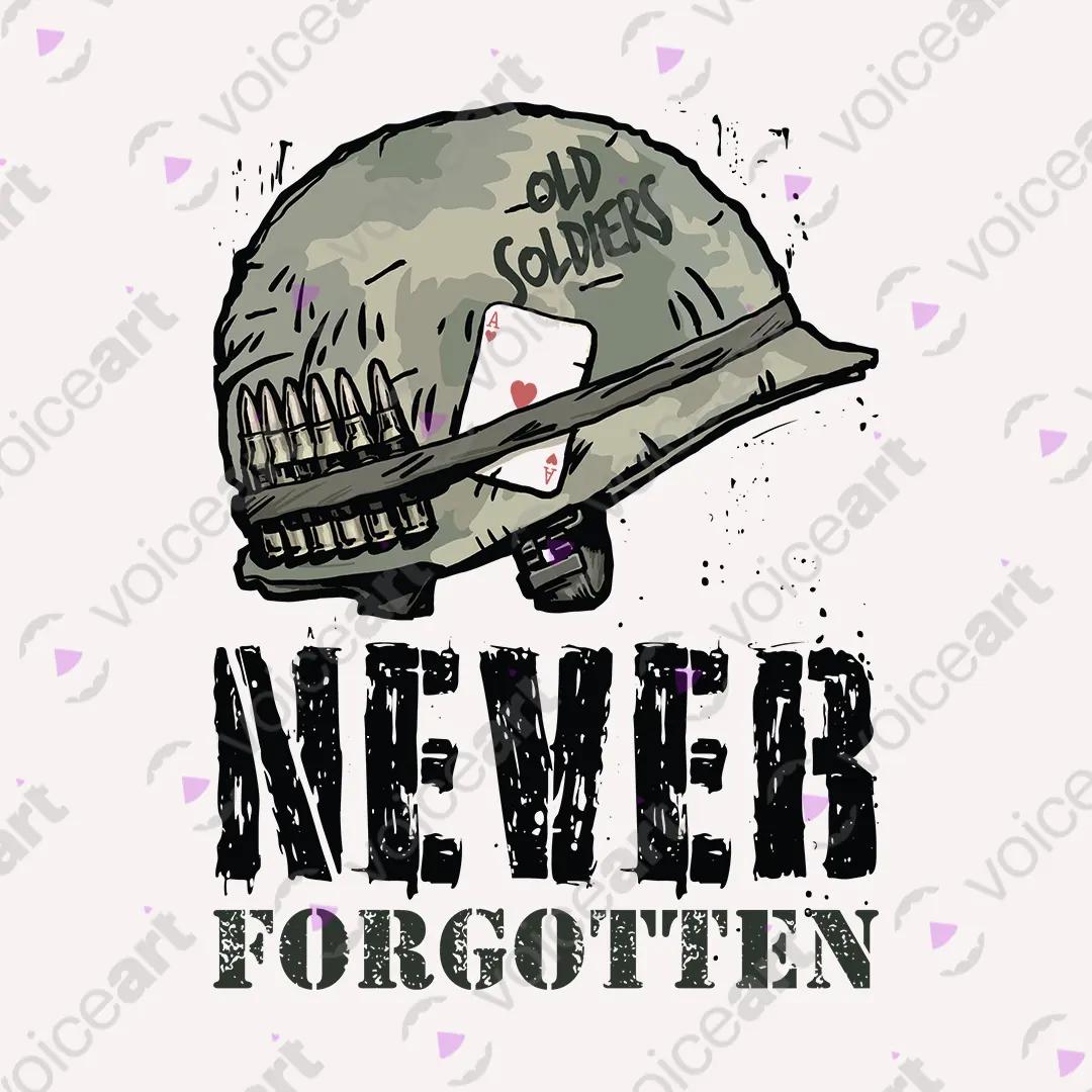 VOICEART White Watermark Never Forgotten Old Soldiers USA Independence Day Graphic Tee Short T-Shirt for Men and Women