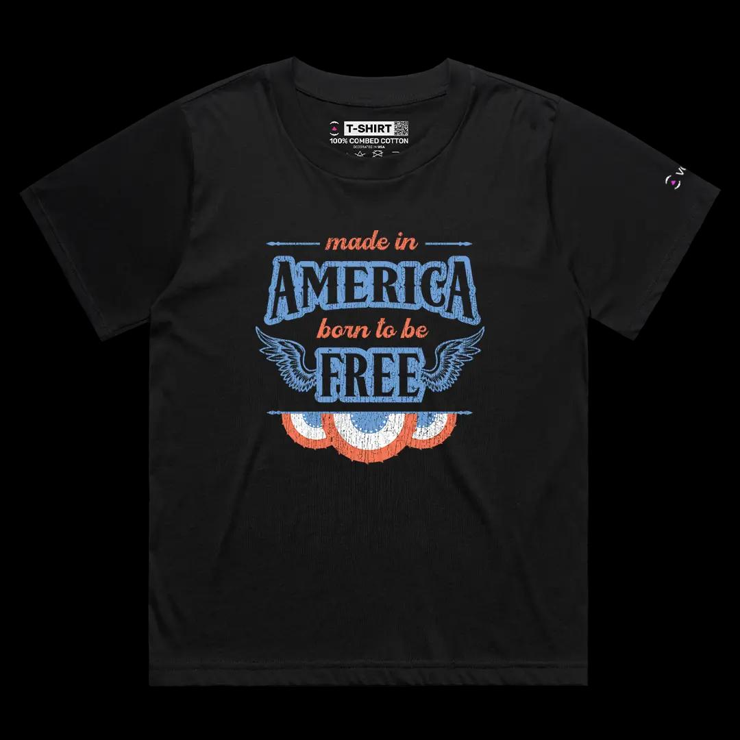 VOICEART Black Female Loose Born To Be Free Independence Day Graphic Tee Short Sleeve 4th of July T-Shirt for Men and Women