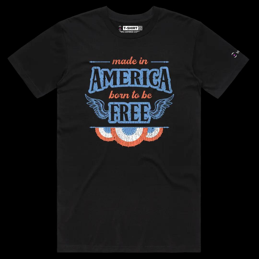 VOICEART Black Male Regular Born To Be Free Independence Day Graphic Tee Short Sleeve 4th of July T-Shirt for Men and Women