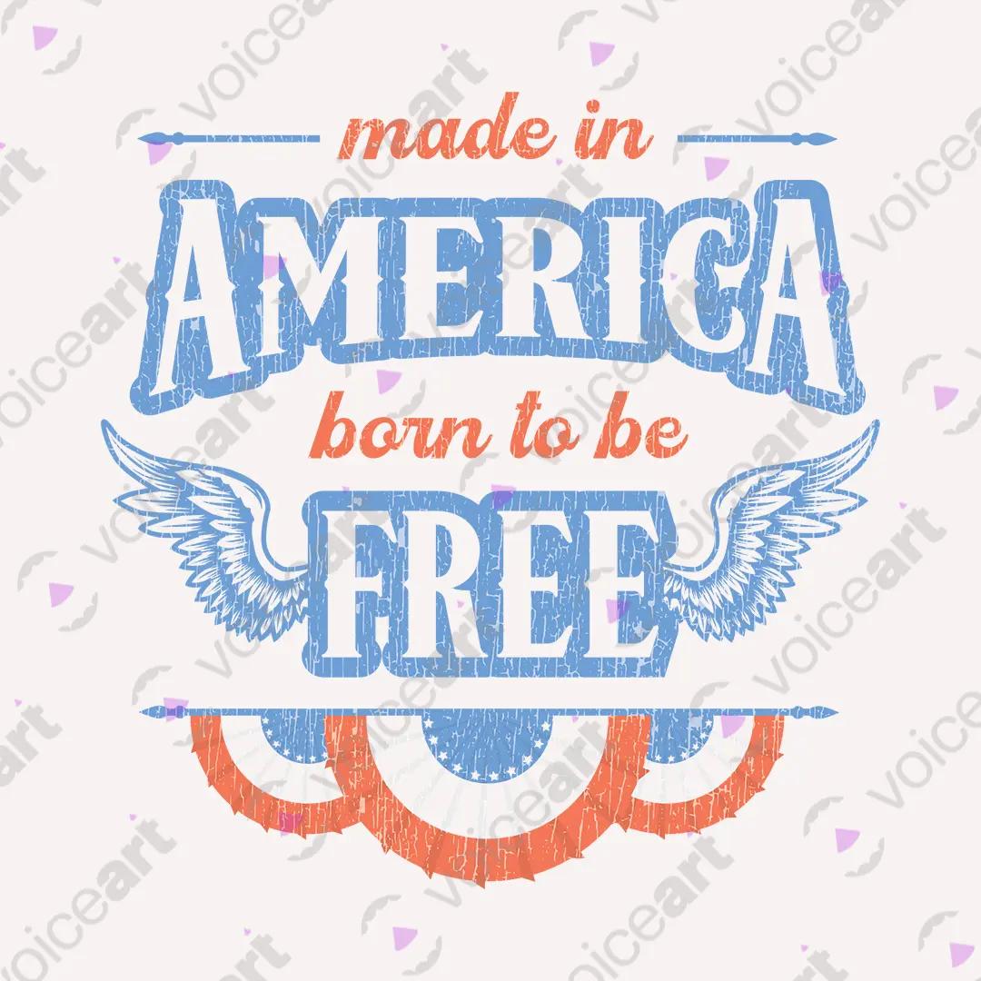 VOICEART White Watermark Born To Be Free Independence Day Graphic Tee Short Sleeve 4th of July T-Shirt for Men and Women