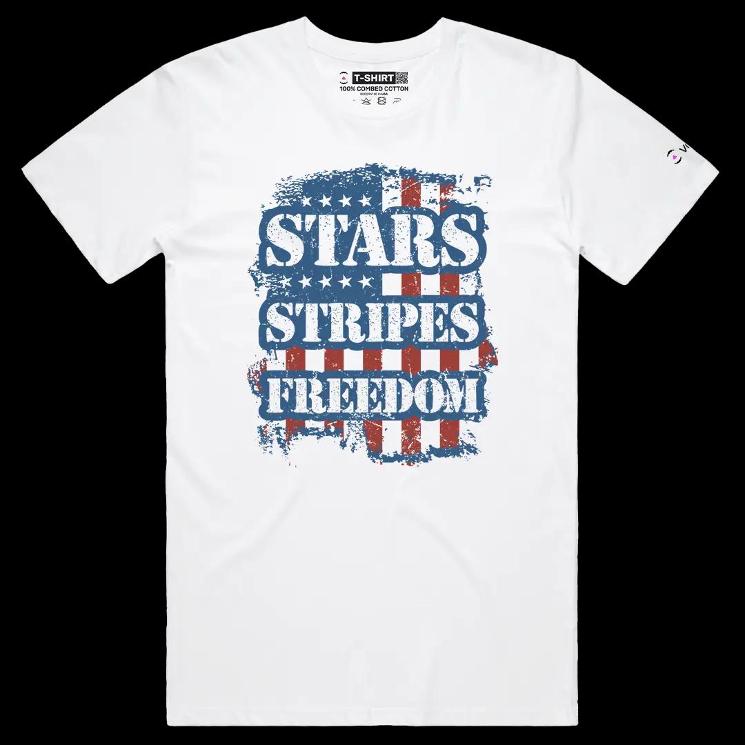 VOICEART White Male Regular Stars Stripes Freedom Independence Day USA Flag Graphic Tee Short T-Shirt for Men and Women