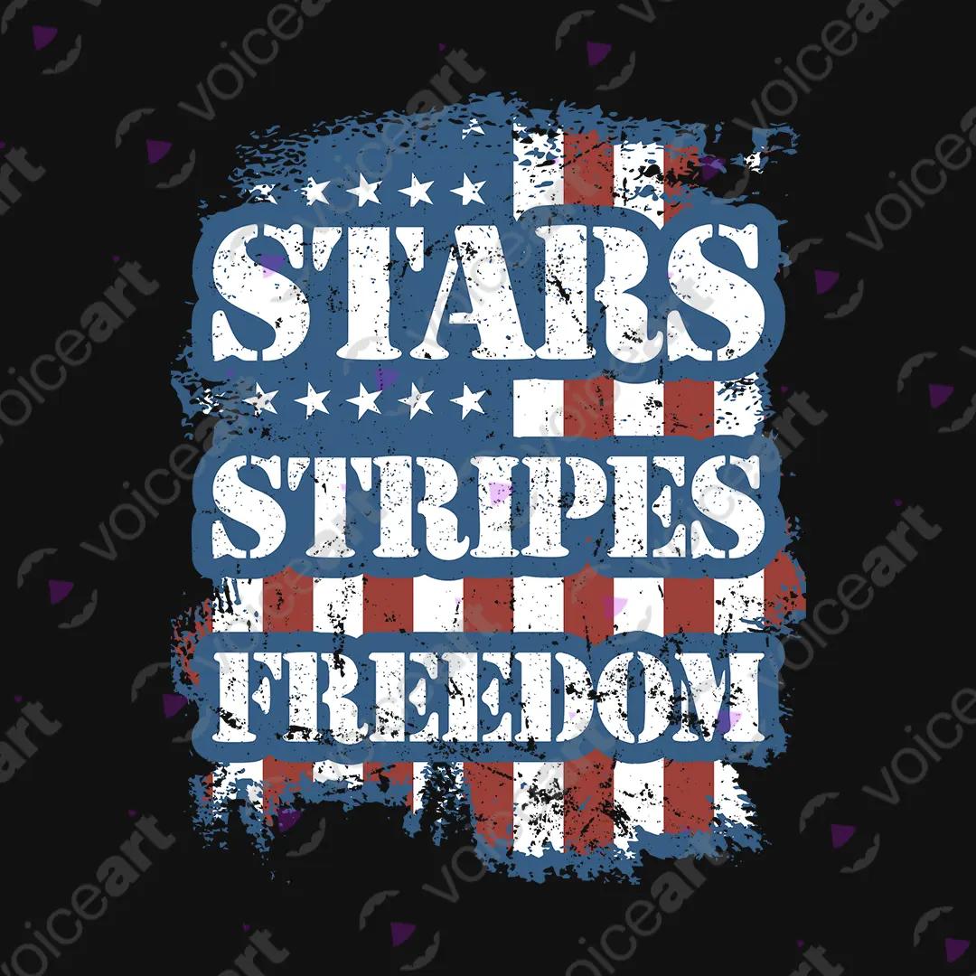 VOICEART Black Watermark Stars Stripes Freedom Independence Day USA Flag Graphic Tee Short T-Shirt for Men and Women