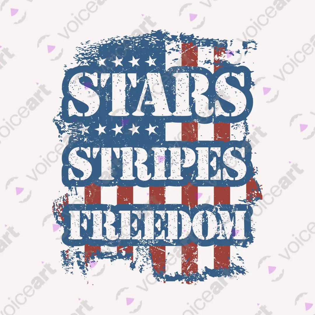 VOICEART White Watermark Stars Stripes Freedom Independence Day USA Flag Graphic Tee Short T-Shirt for Men and Women
