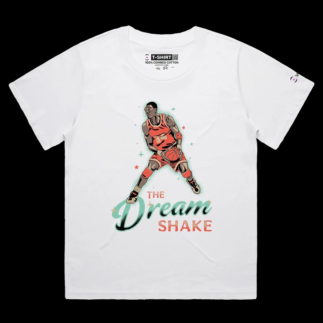 VOICEART White Female Loose Vintage Hakeem The Dream Shake Sports Graphic Tee for Basketball Fans Short Cotton T-Shirt