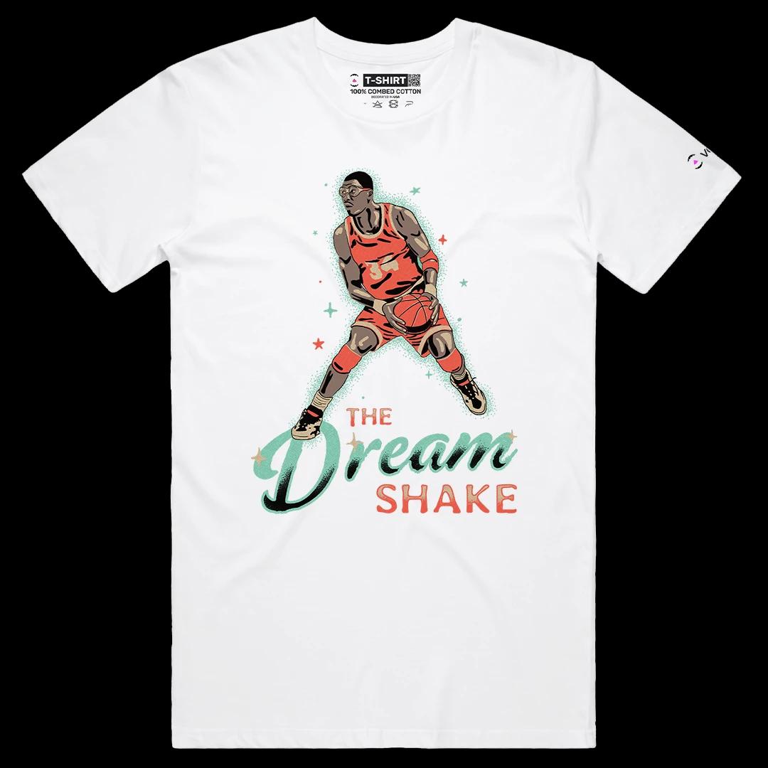 VOICEART White Male Regular Vintage Hakeem The Dream Shake Sports Graphic Tee for Basketball Fans Short Cotton T-Shirt