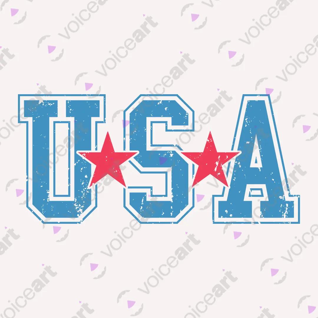 VOICEART Watermark USA Typography Style Graphic Tee Short Sleeve Combed Cotton America T-Shirt for Men and Women