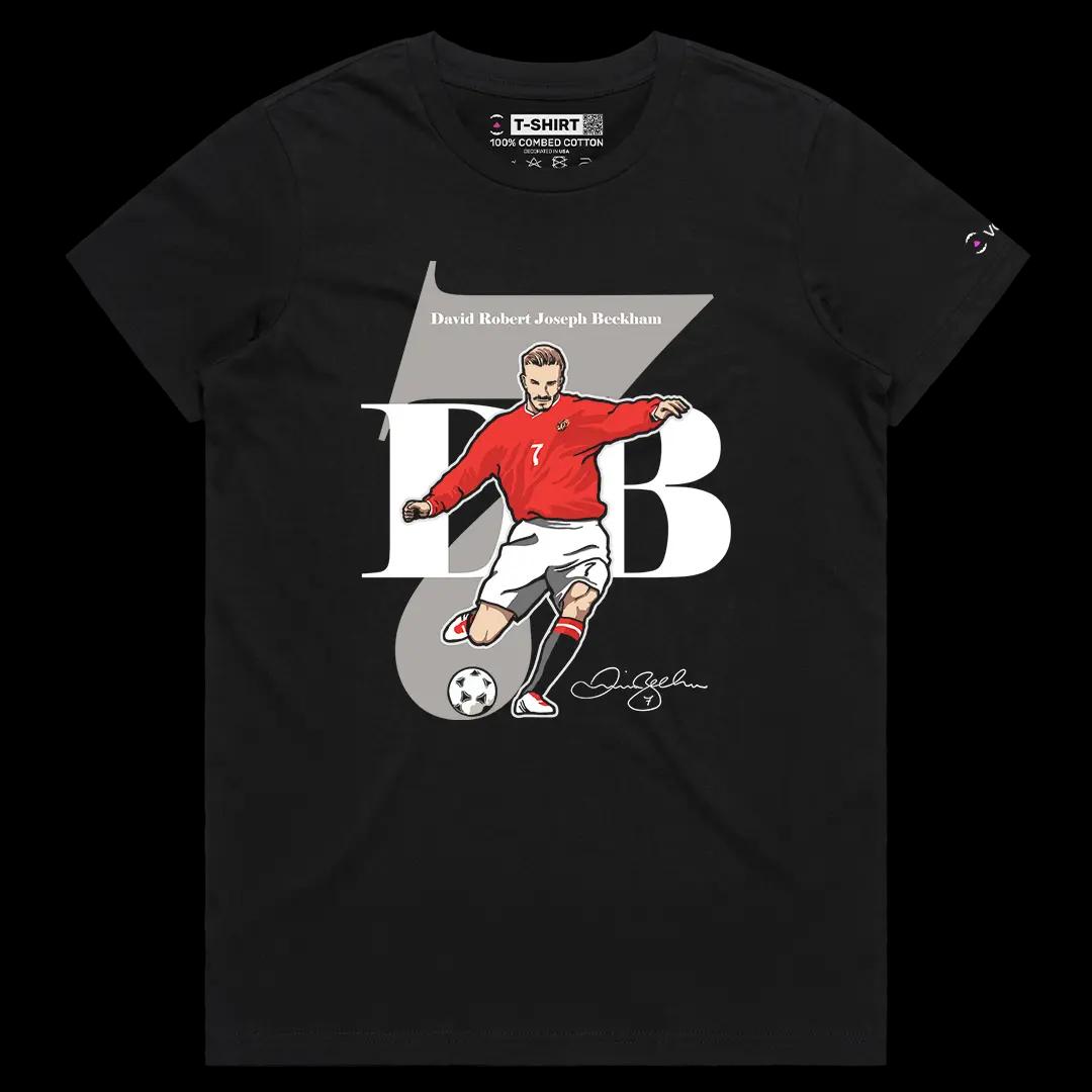 VOICEART Black Female Regular Vintage Sir Beckham Sports Graphic Tee for Soccer Fans Short Cotton T-Shirt for Men and Women