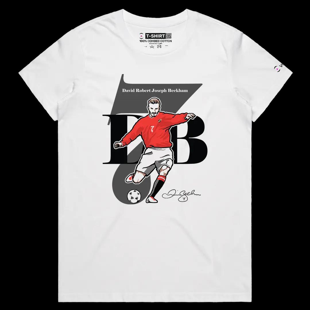 VOICEART White Female Regular Vintage Sir Beckham Sports Graphic Tee for Soccer Fans Short Cotton T-Shirt for Men and Women