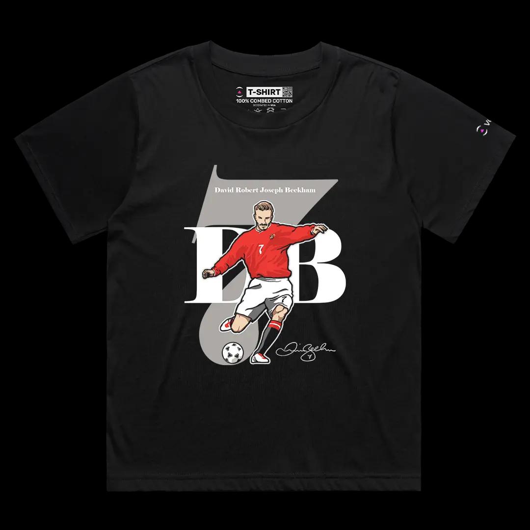 VOICEART Black Female Loose Vintage Sir Beckham Sports Graphic Tee for Soccer Fans Short Cotton T-Shirt for Men and Women