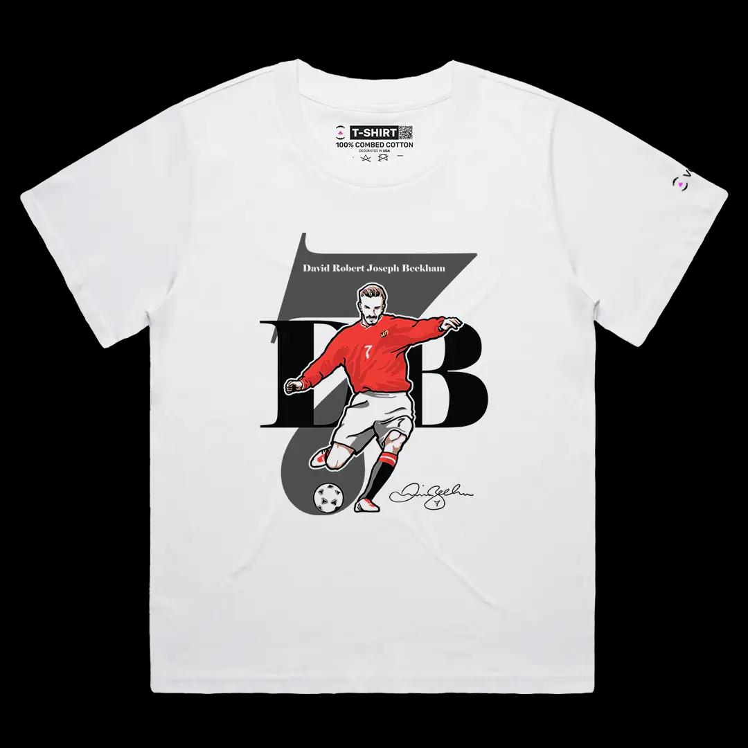 VOICEART White Female Loose Vintage Sir Beckham Sports Graphic Tee for Soccer Fans Short Cotton T-Shirt for Men and Women