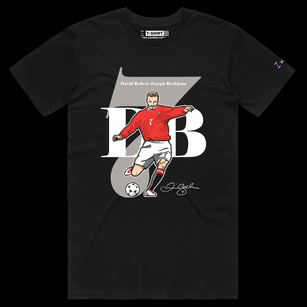 VOICEART Black Male Regular Vintage Sir Beckham Sports Graphic Tee for Soccer Fans Short Cotton T-Shirt for Men and Women