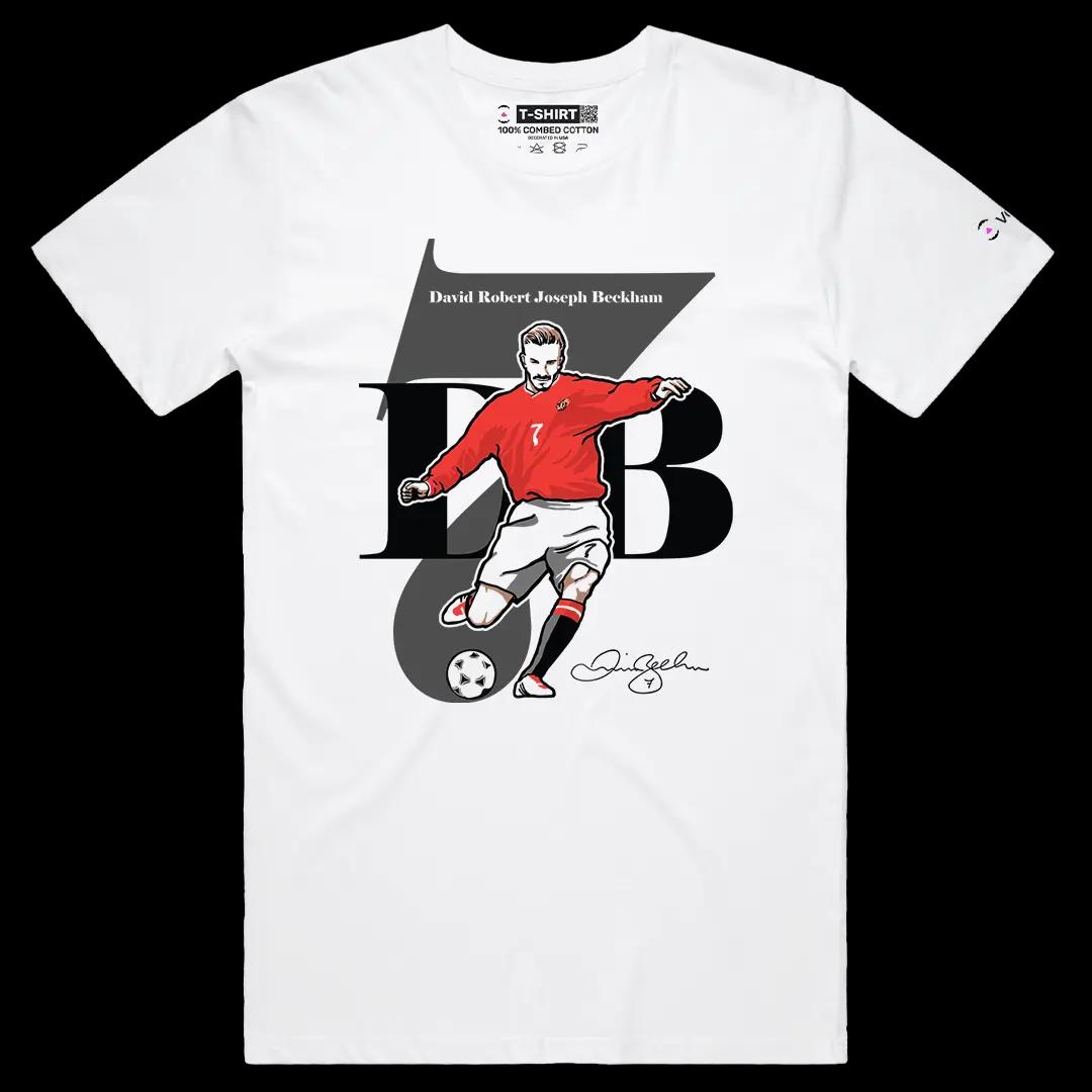 VOICEART White Male Regular Vintage Sir Beckham Sports Graphic Tee for Soccer Fans Short Cotton T-Shirt for Men and Women