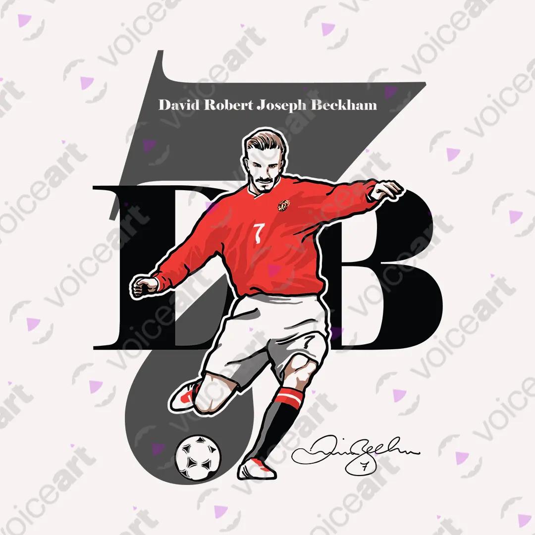 VOICEART White Watermark Vintage Sir Beckham Sports Graphic Tee for Soccer Fans Short Cotton T-Shirt for Men and Women