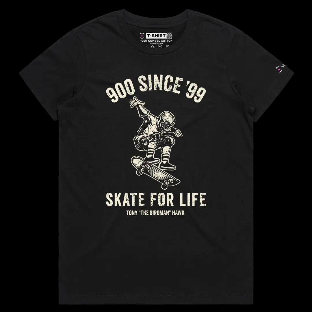 VOICEART Black Female Regular Tony The Bird Man Hawk Graphic Tee for Skateboarding Fans Short Sleeve Shirt for Men and Women