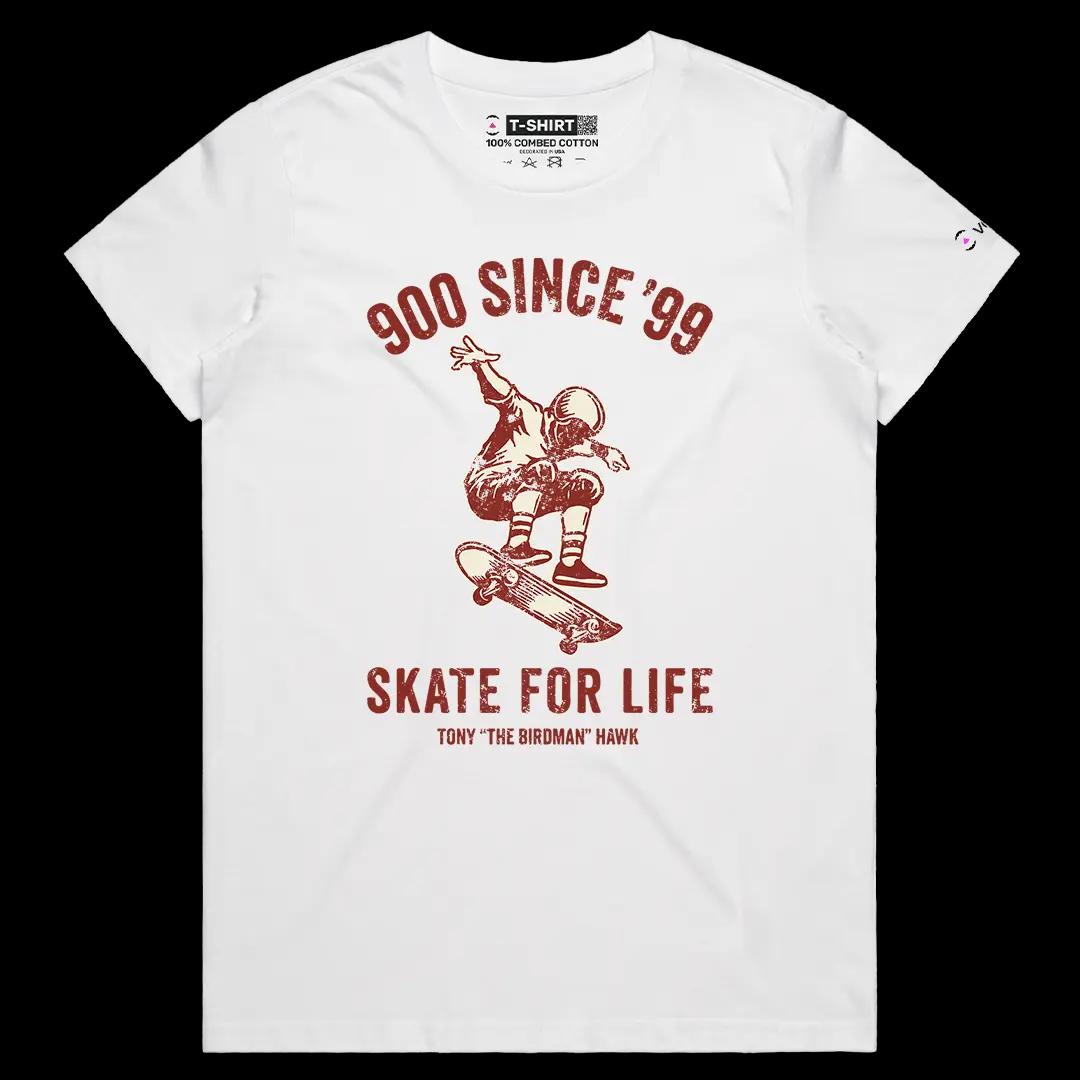 VOICEART White Female Regular Tony The Bird Man Hawk Graphic Tee for Skateboarding Fans Short Sleeve Shirt for Men and Women