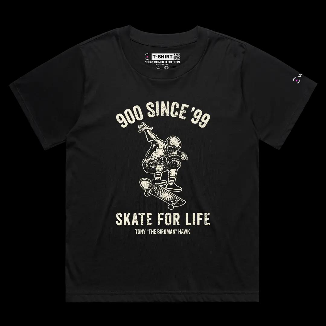 VOICEART Black Female Loose Tony The Bird Man Hawk Graphic Tee for Skateboarding Fans Short Sleeve Shirt for Men and Women
