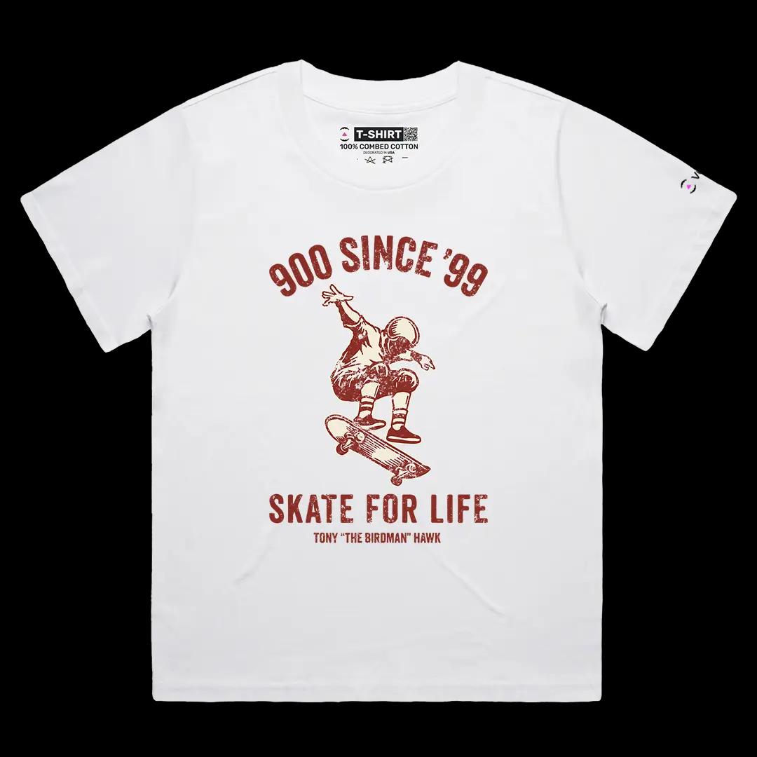 VOICEART White Female Loose Tony The Bird Man Hawk Graphic Tee for Skateboarding Fans Short Sleeve Shirt for Men and Women