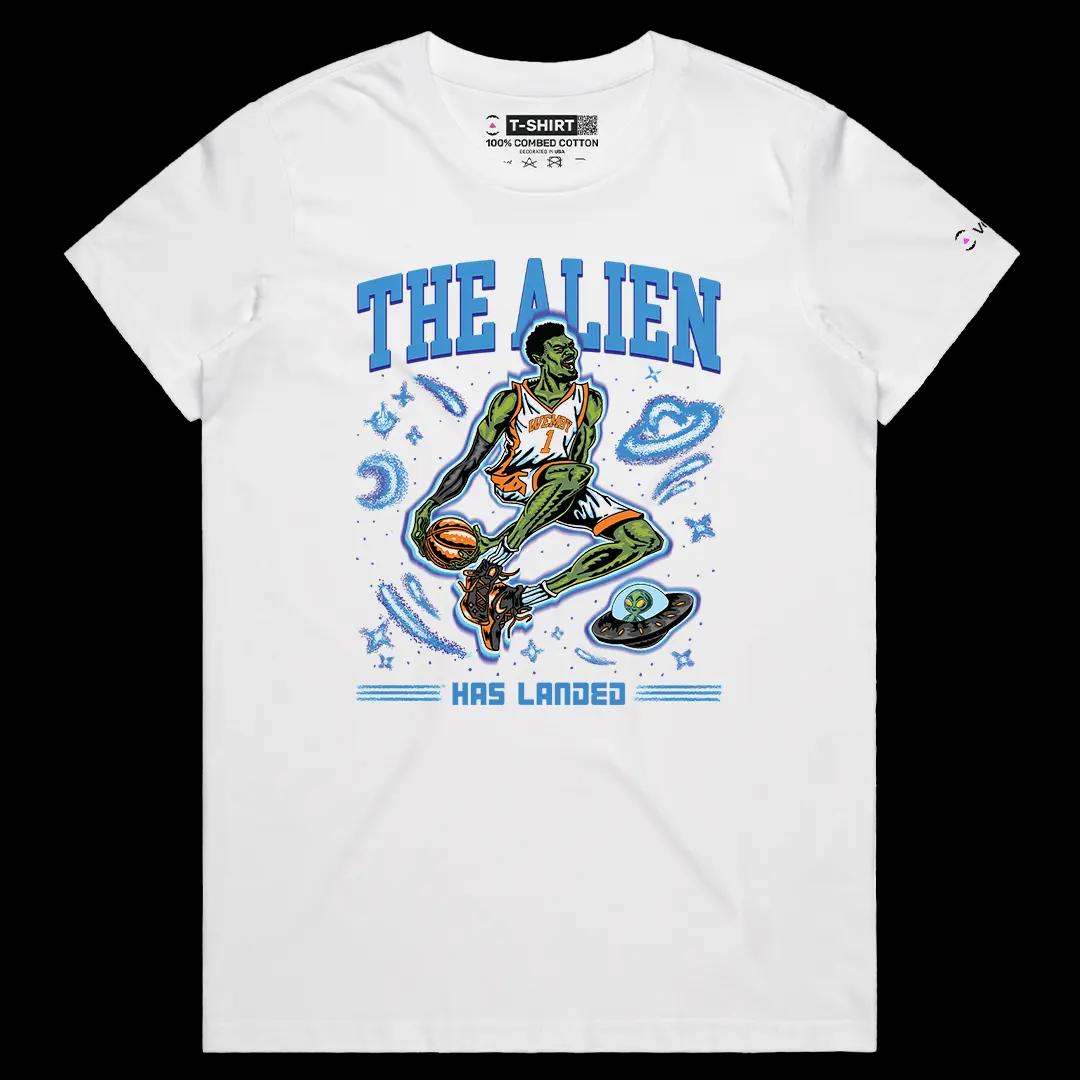 VOICEART White Female Regular Wemby The Alien Sports Graphic Tee for Basketball Fans Short Cotton T-Shirt for Men and Women