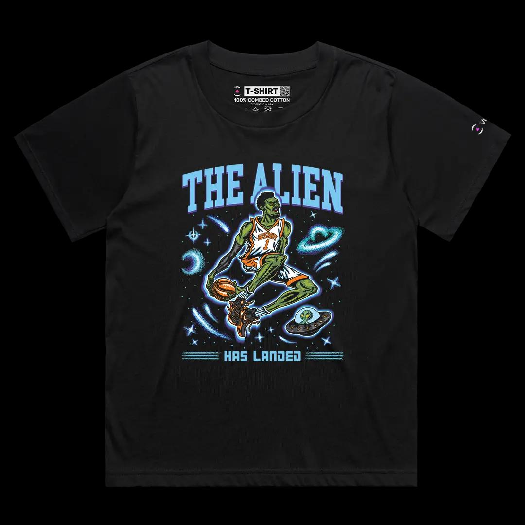 VOICEART Black Female Loose Wemby The Alien Sports Graphic Tee for Basketball Fans Short Cotton T-Shirt for Men and Women