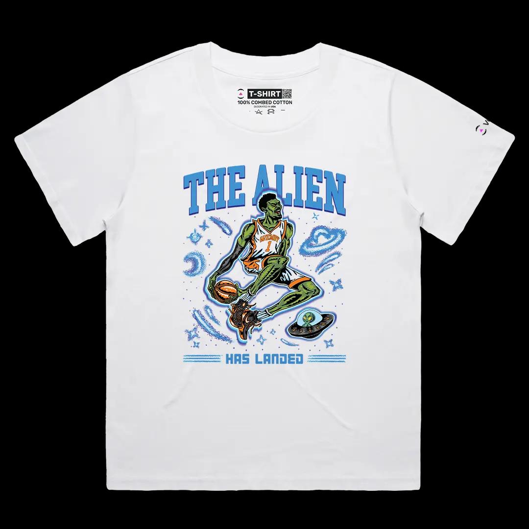 VOICEART White Female Loose Wemby The Alien Sports Graphic Tee for Basketball Fans Short Cotton T-Shirt for Men and Women