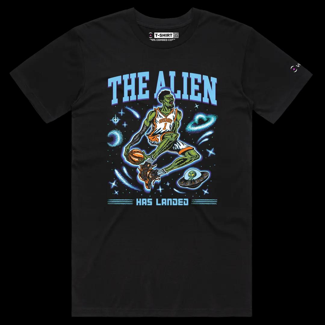 VOICEART Black Male Regular Wemby The Alien Sports Graphic Tee for Basketball Fans Short Cotton T-Shirt for Men and Women