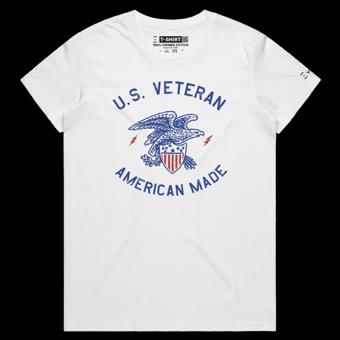 VOICEART White Female Regular USA Veteran Independence Day American Bald Eagle Graphic Tee Short Sleeve T-Shirt
