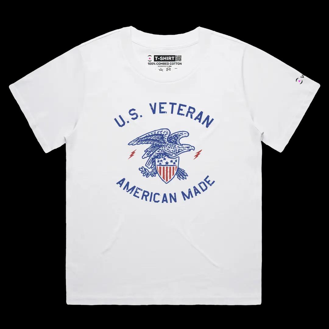 VOICEART White Female Loose USA Veteran Independence Day American Bald Eagle Graphic Tee Short Sleeve T-Shirt