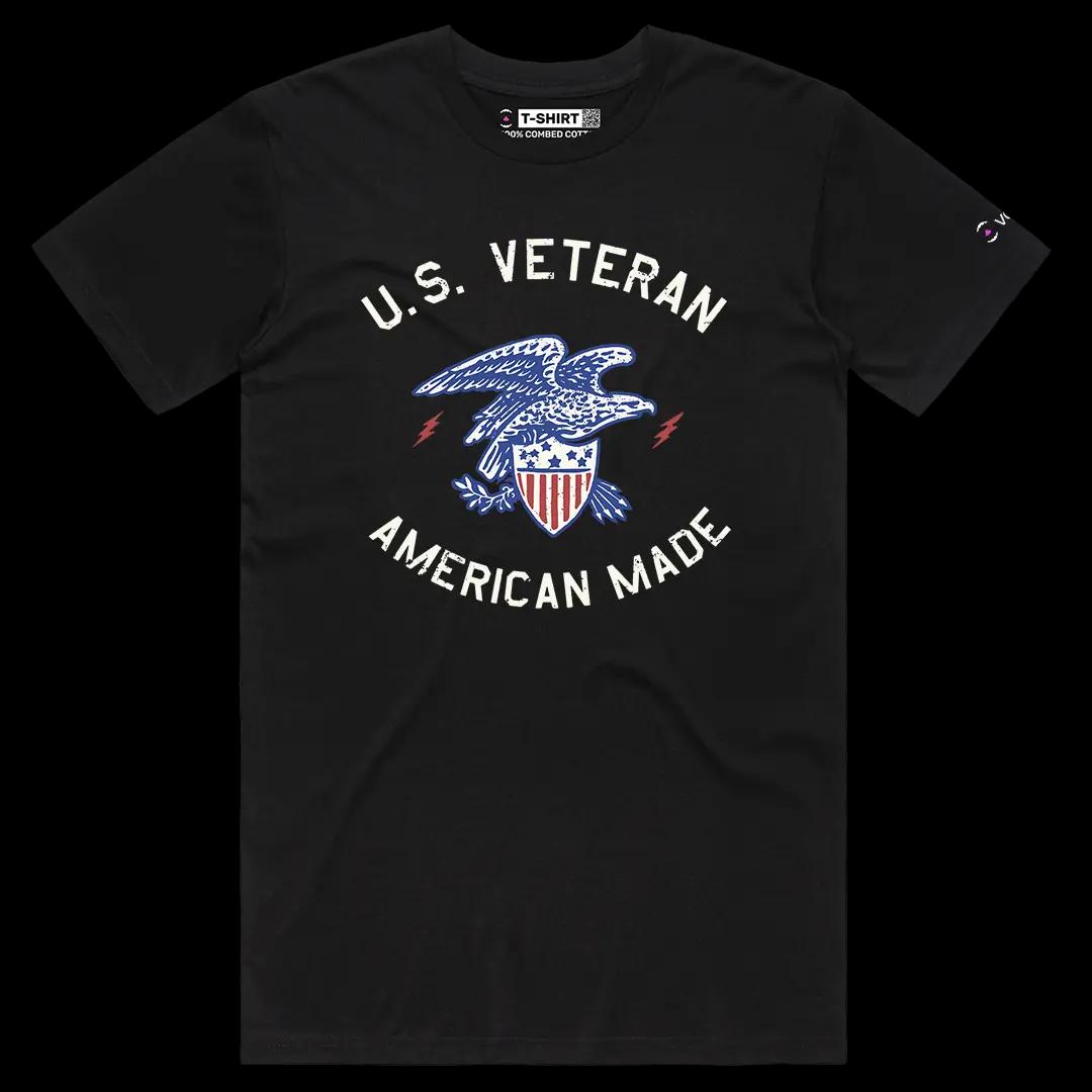 VOICEART Black Male Regular USA Veteran Independence Day American Bald Eagle Graphic Tee Short Sleeve T-Shirt