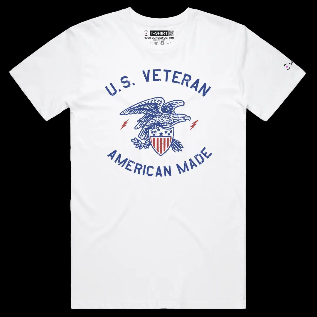 VOICEART White Male Regular USA Veteran Independence Day American Bald Eagle Graphic Tee Short Sleeve T-Shirt