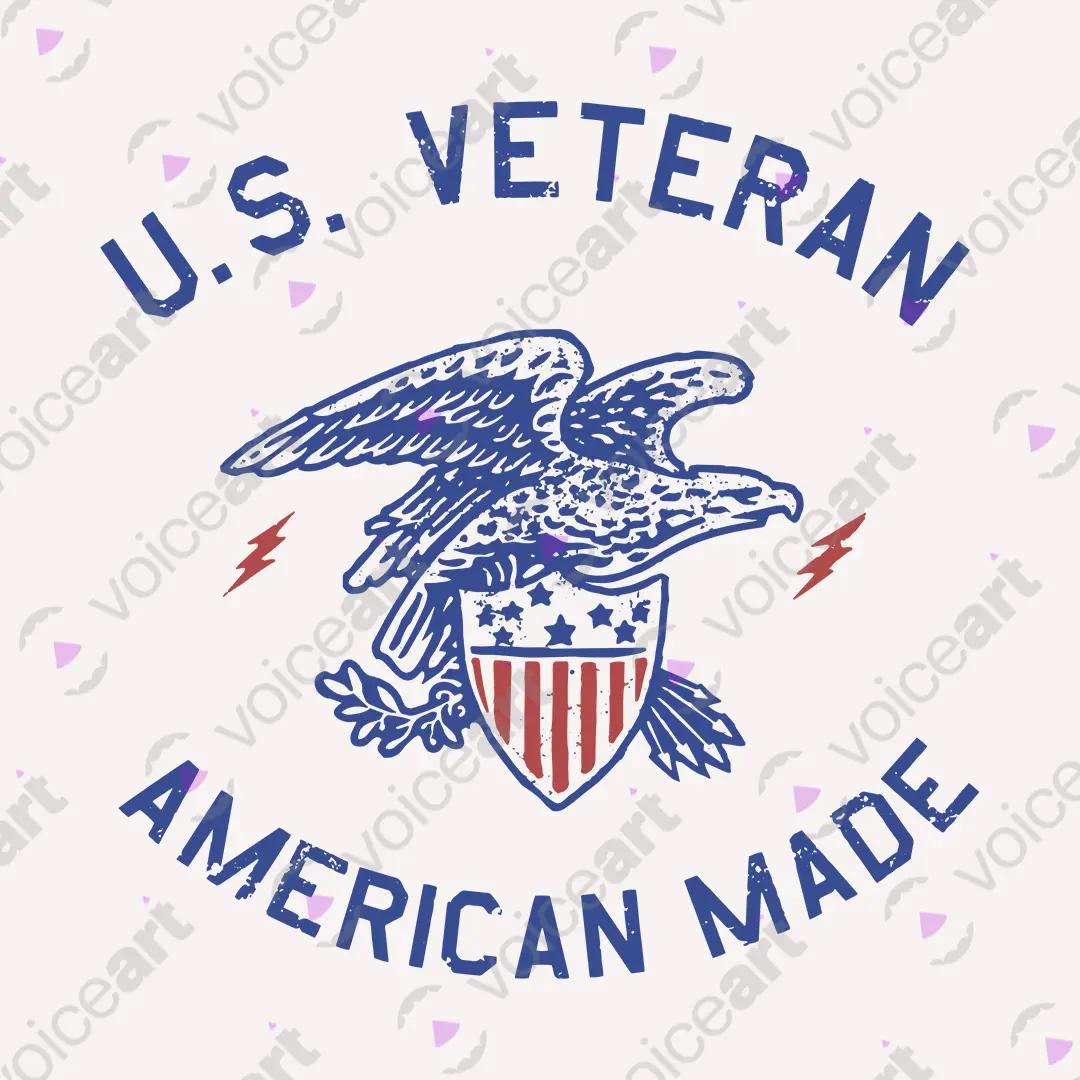 VOICEART White Watermark USA Veteran Independence Day American Bald Eagle Graphic Tee Short Sleeve T-Shirt