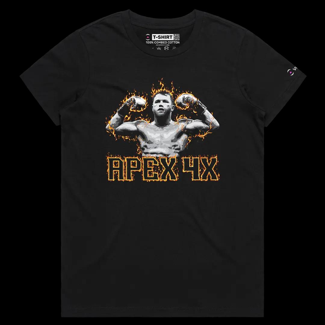 VOICEART Black Female Regular Canelo APE4X World Champion Sport Graphic Tee for Boxing Fans Short T-Shirt for Men and Women