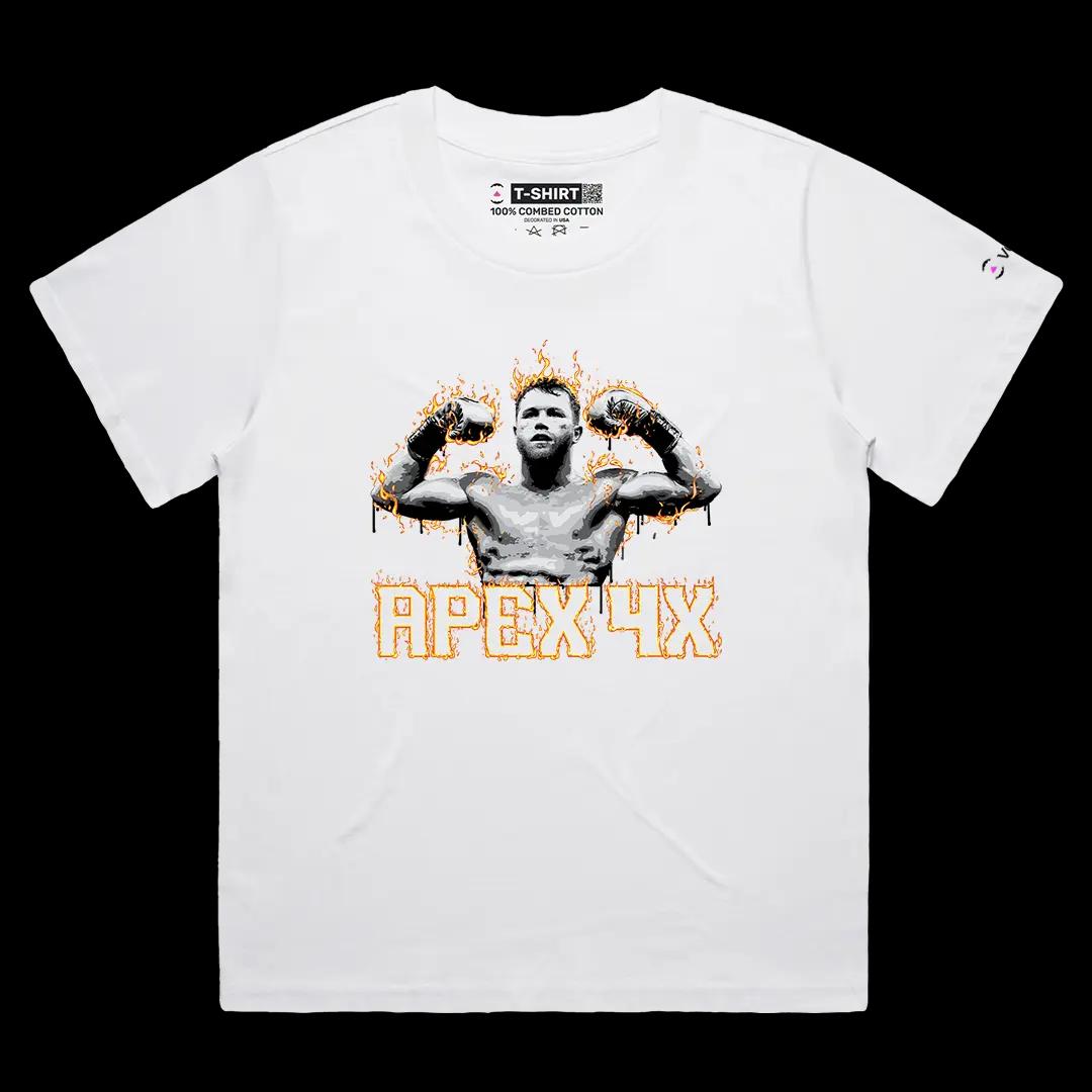 VOICEART White Female Loose Canelo APE4X World Champion Sport Graphic Tee for Boxing Fans Short T-Shirt for Men and Women