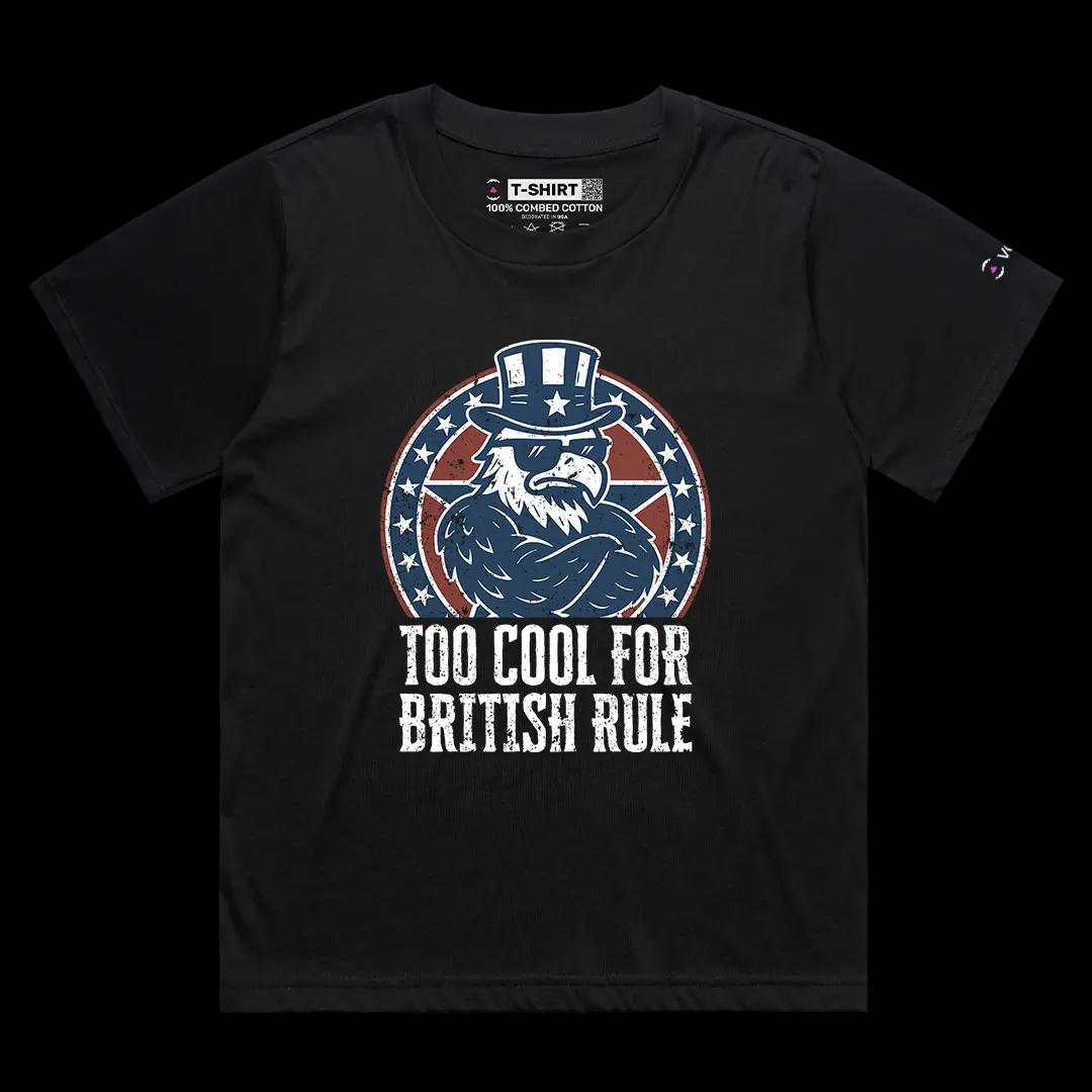VOICEART Black Female Loose Too Cool for British Rule Independence Day Graphic Tee Short Cotton T-Shirt for Men and Women