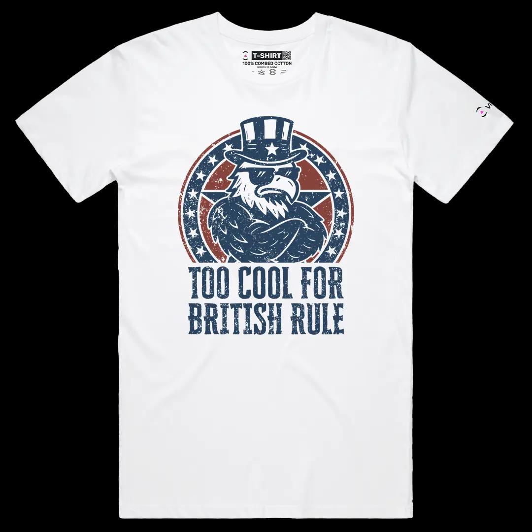 VOICEART White Male Regular Too Cool for British Rule Independence Day Graphic Tee Short Cotton T-Shirt for Men and Women