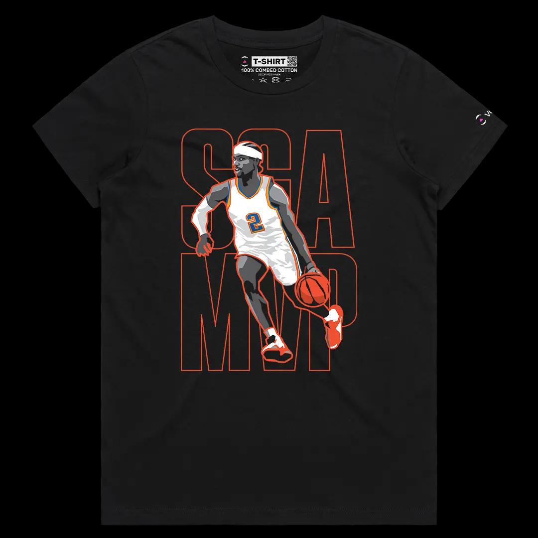 VOICEART Black Female Regular Shai SGA The MVP Sports Graphic Tee for OKC Basketball Fans Short Sleeve Cotton T-Shirt