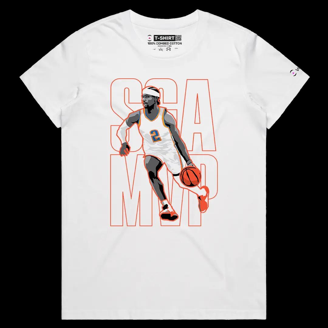 VOICEART White Female Regular Shai SGA The MVP Sports Graphic Tee for OKC Basketball Fans Short Sleeve Cotton T-Shirt