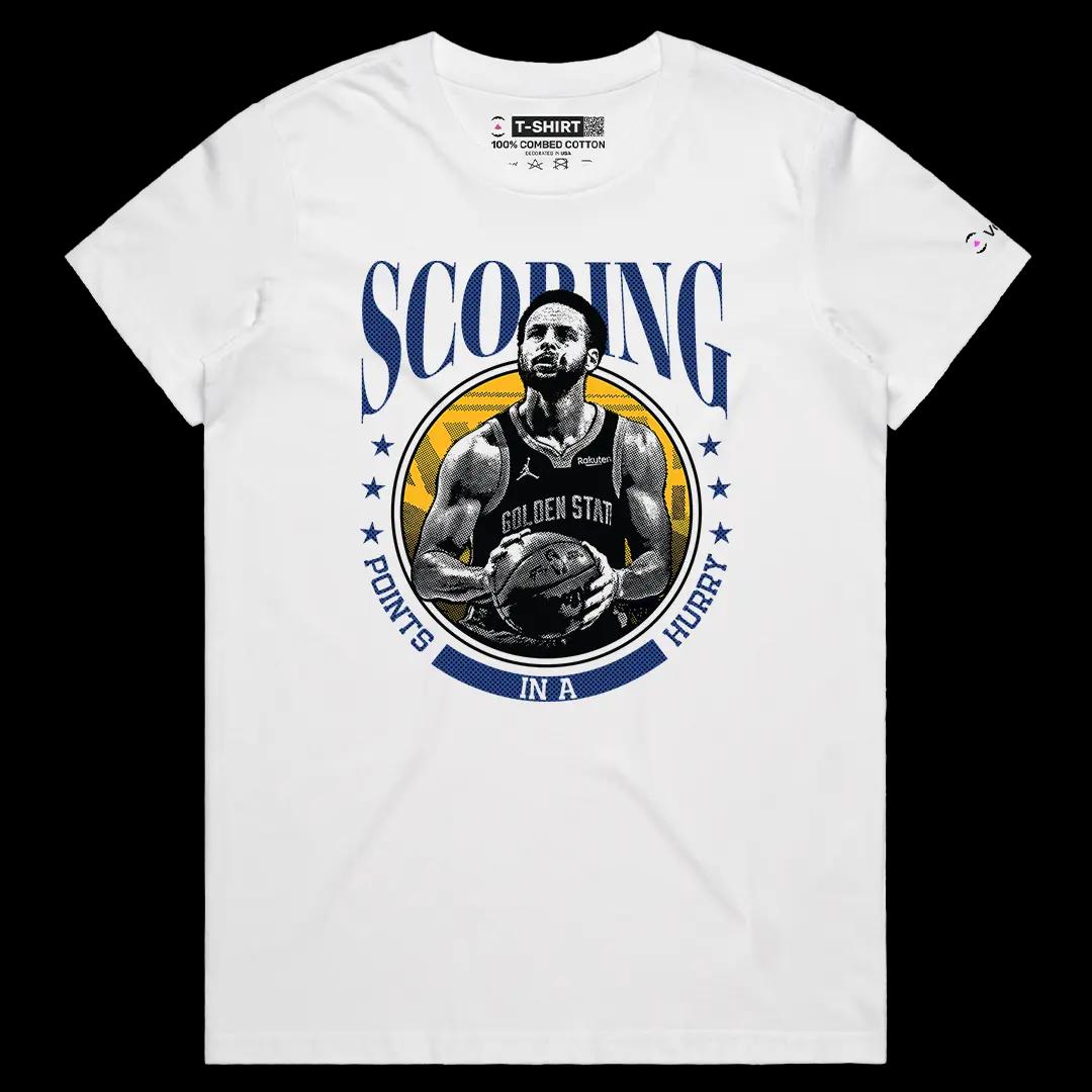 VOICEART White Female Regular Curry Scoring in Hurry Sports Graphic Tee Basketball Fans Short Cotton Shirt Men and Women
