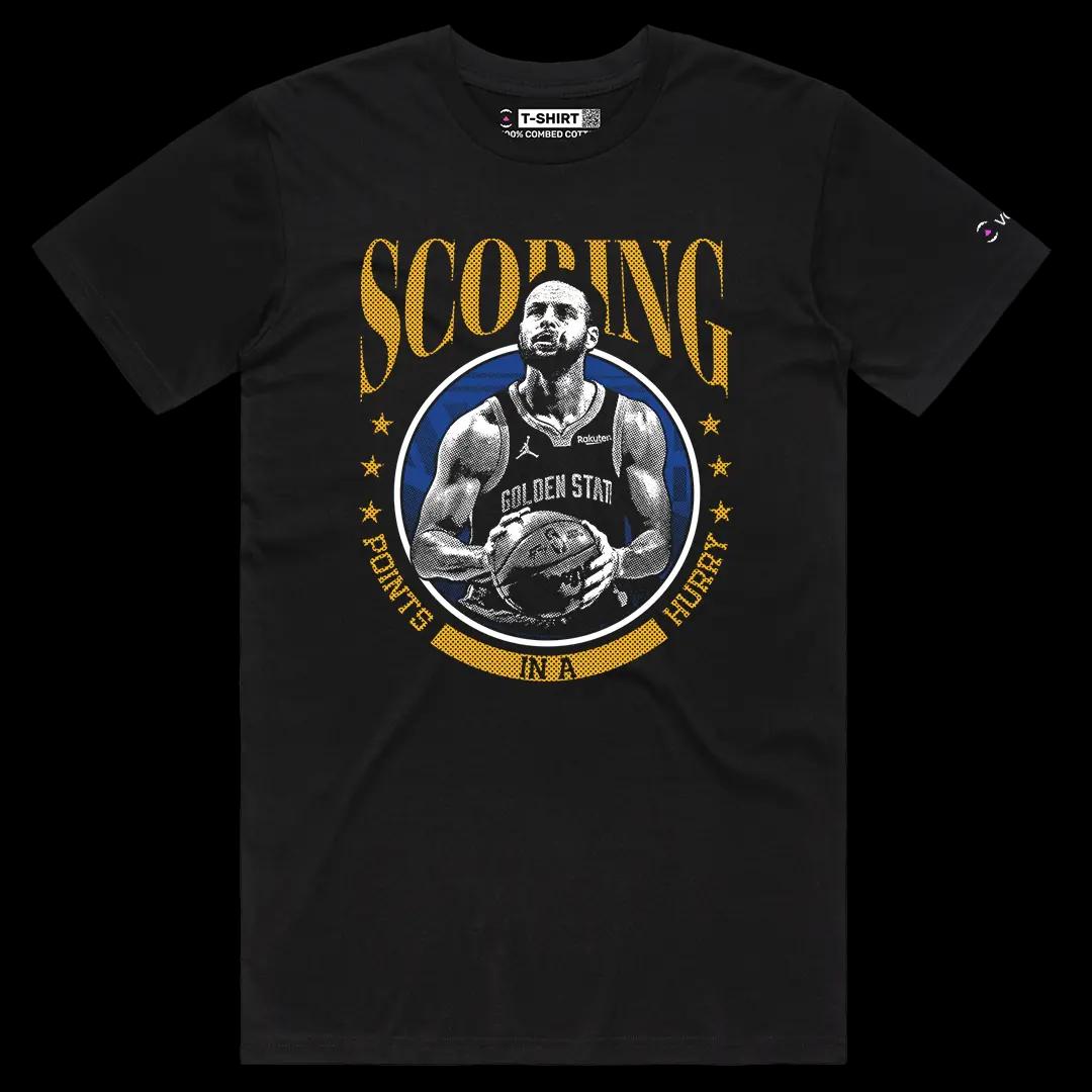 VOICEART Black Male Regular Curry Scoring in Hurry Sports Graphic Tee Basketball Fans Short Cotton Shirt Men and Women