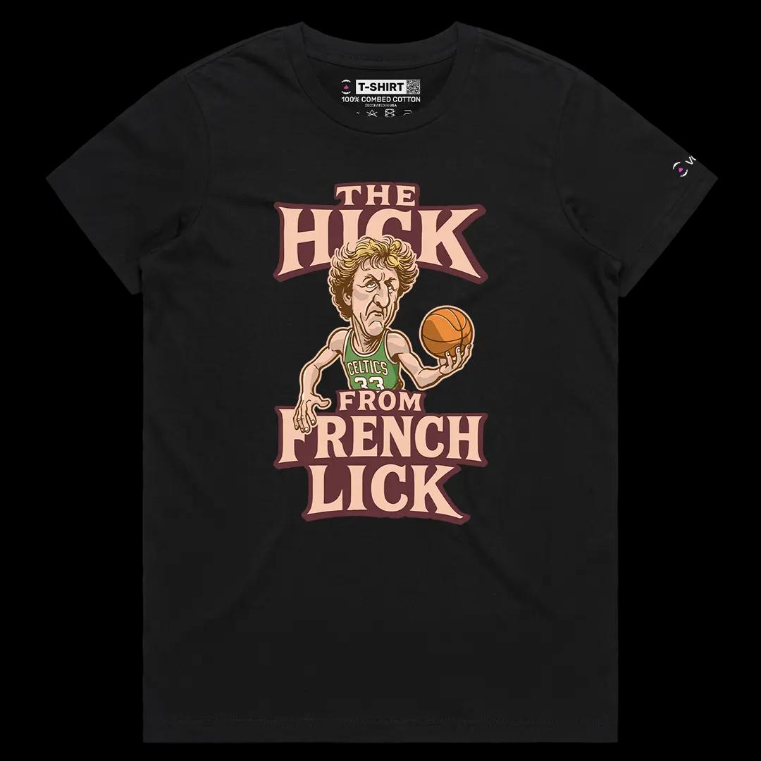 VOICEART Black Female Regular Vintage Larry Bird Sports Graphic Tee for Old School Basketball Fans Short Sleeve Cotton Shirt