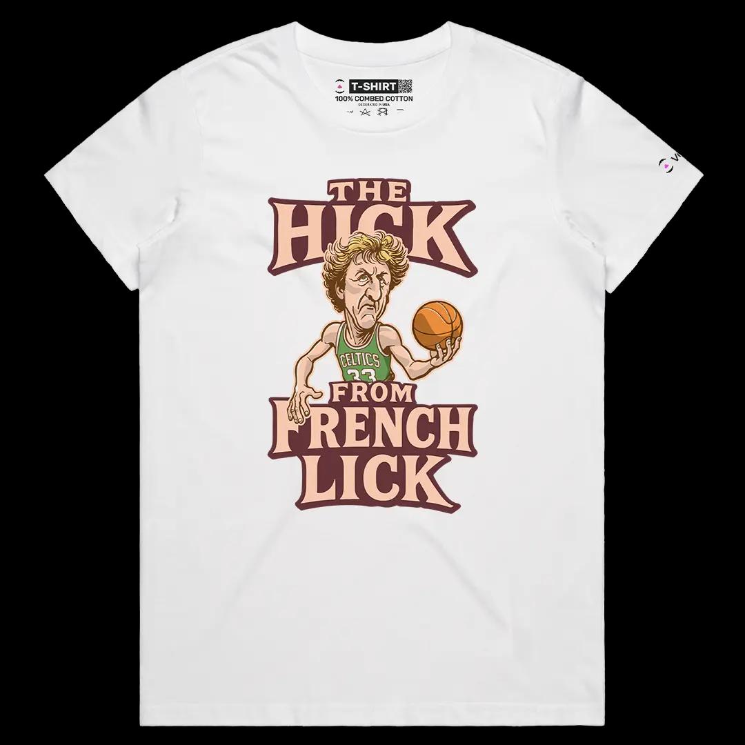 VOICEART White Female Regular Vintage Larry Bird Sports Graphic Tee for Old School Basketball Fans Short Sleeve Cotton Shirt