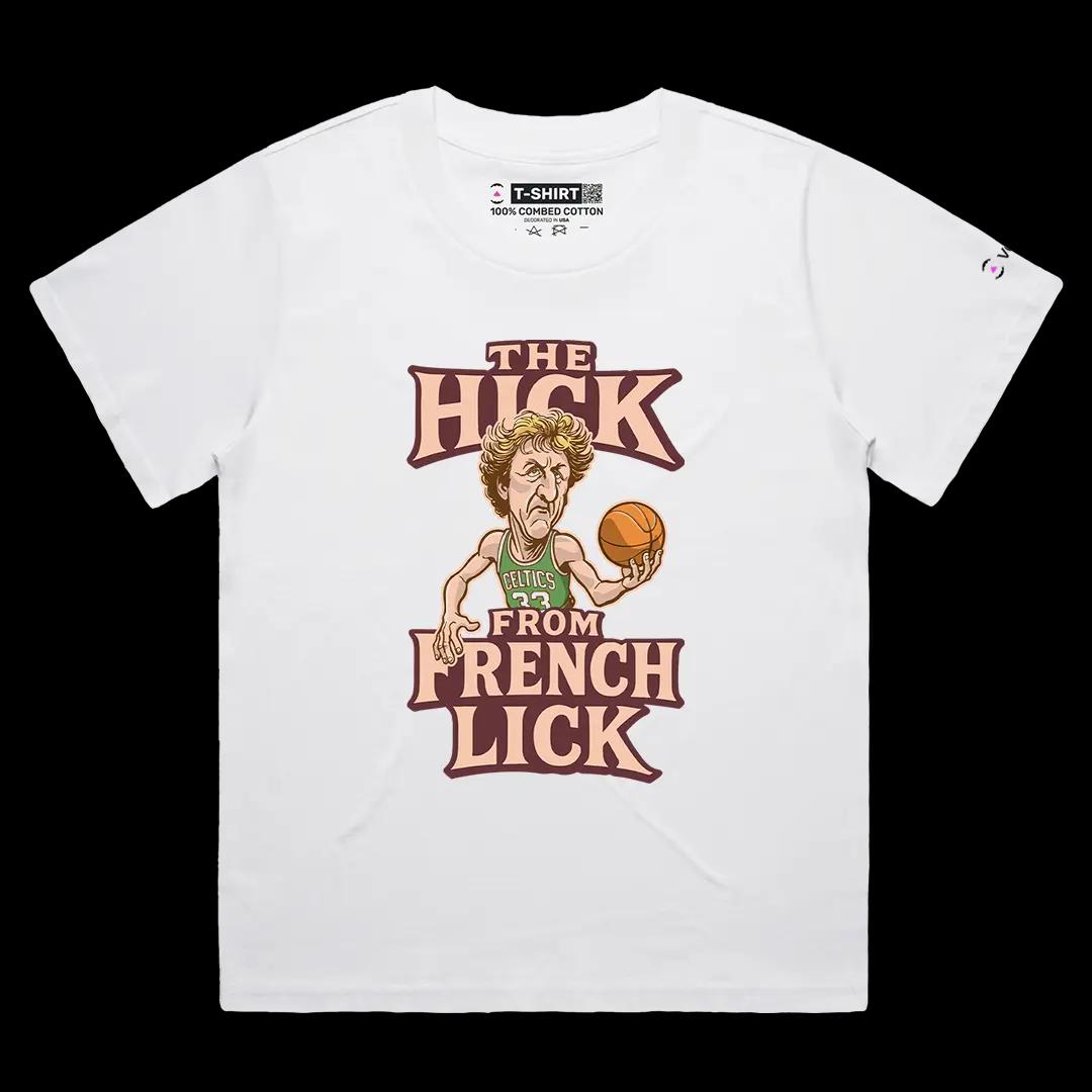 VOICEART White Female Loose Vintage Larry Bird Sports Graphic Tee for Old School Basketball Fans Short Sleeve Cotton Shirt