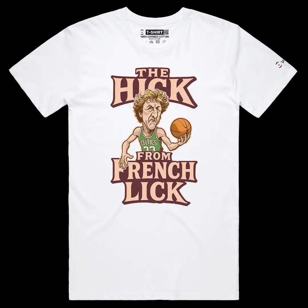 VOICEART White Male Regular Vintage Larry Bird Sports Graphic Tee for Old School Basketball Fans Short Sleeve Cotton Shirt