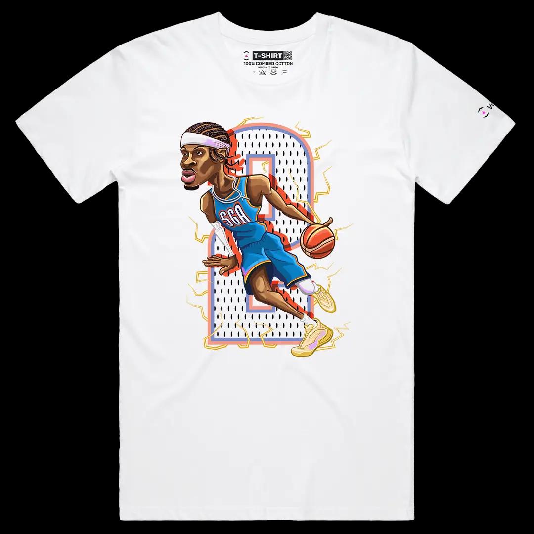 VOICEART White Male Regular Shai The Champion Sports Graphic Tee for OKC Basketball Fans Short T-Shirt for Men and Women