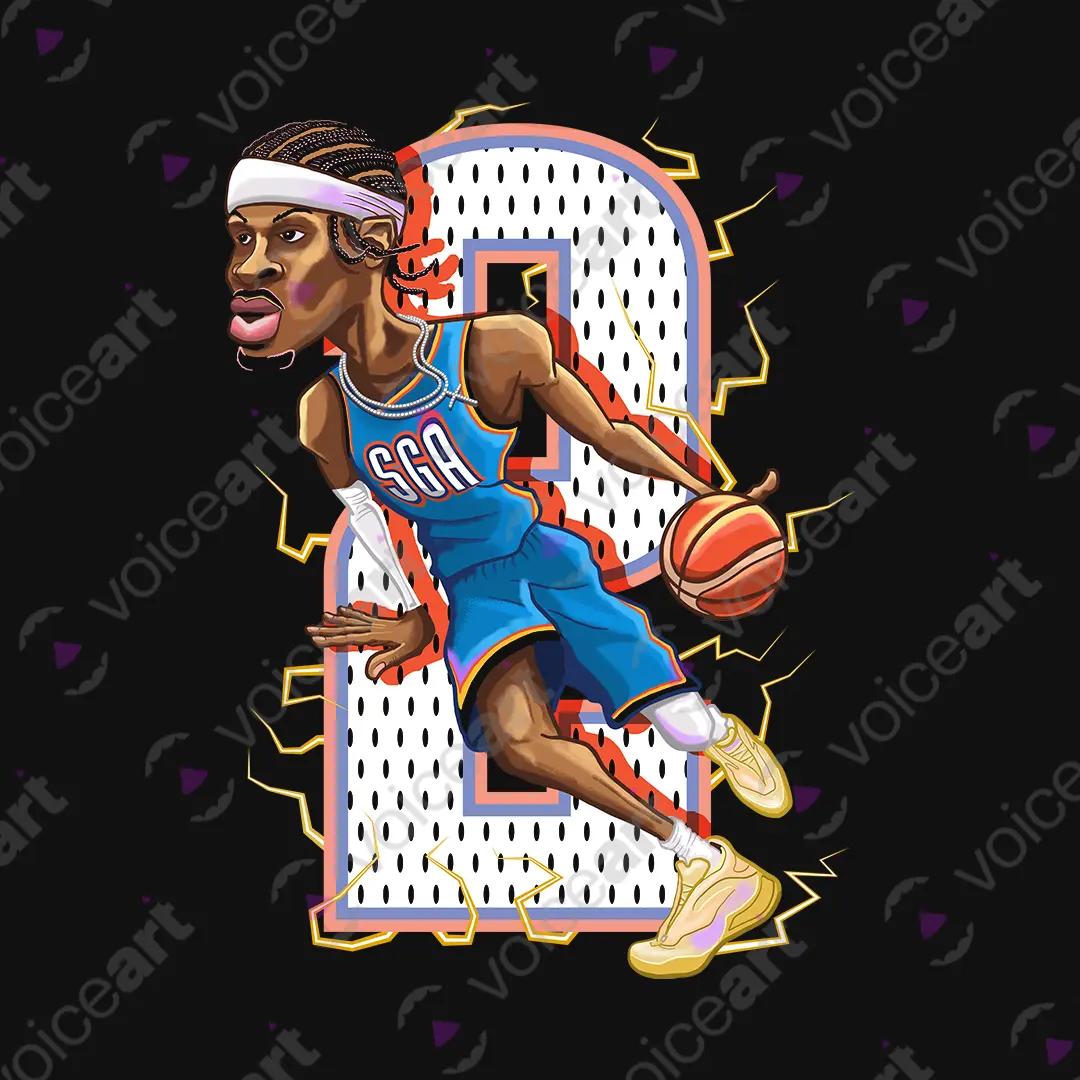 VOICEART Black Watermark Shai The Champion Sports Graphic Tee for OKC Basketball Fans Short T-Shirt for Men and Women